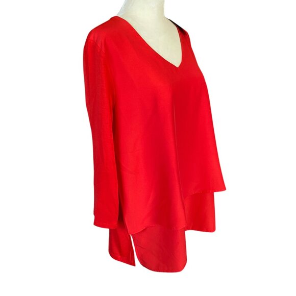 DG2 by Diane Gilman bright red long sleeve layered pullover v-neck blouse size M - Picture 2 of 9
